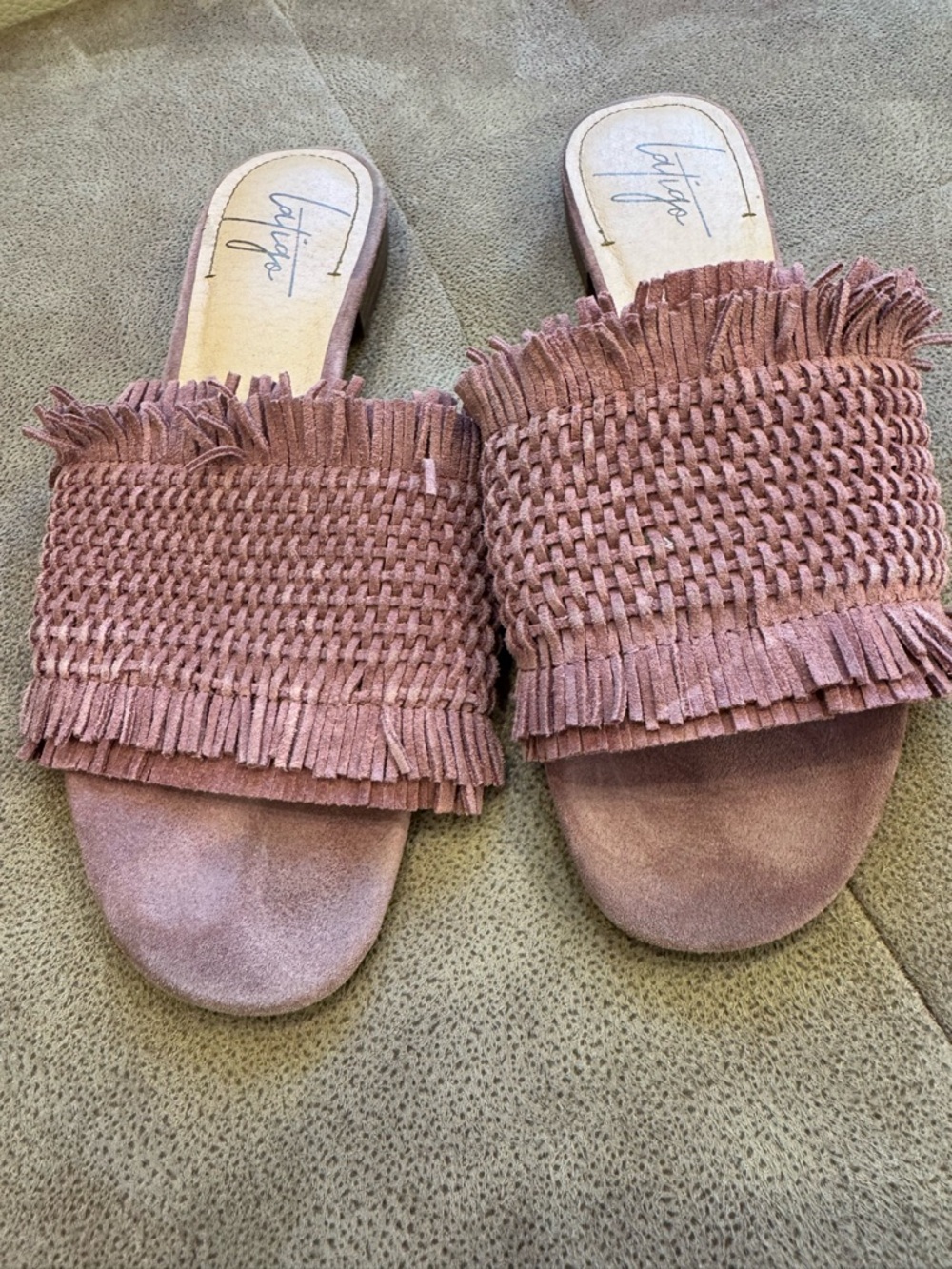 Latigo Mauve Pink Fringed Woven Slide Mules
